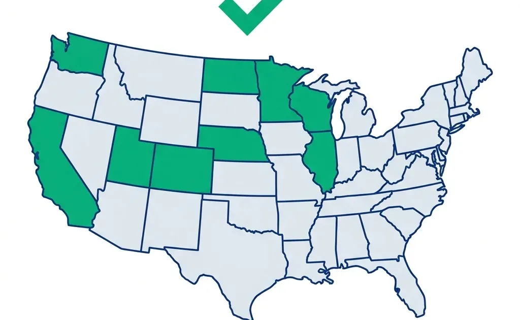 Map of the US highlighting states that mandate PTO payouts