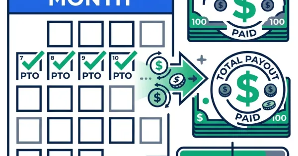 Calendar with PTO checkmarks converting to dollar payout