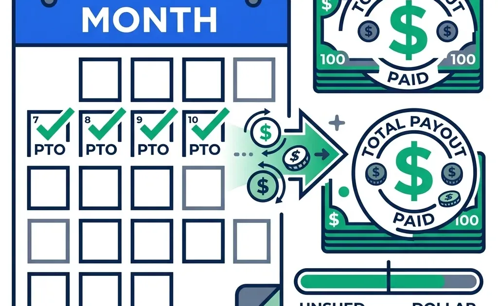 Calendar with PTO checkmarks converting to dollar payout